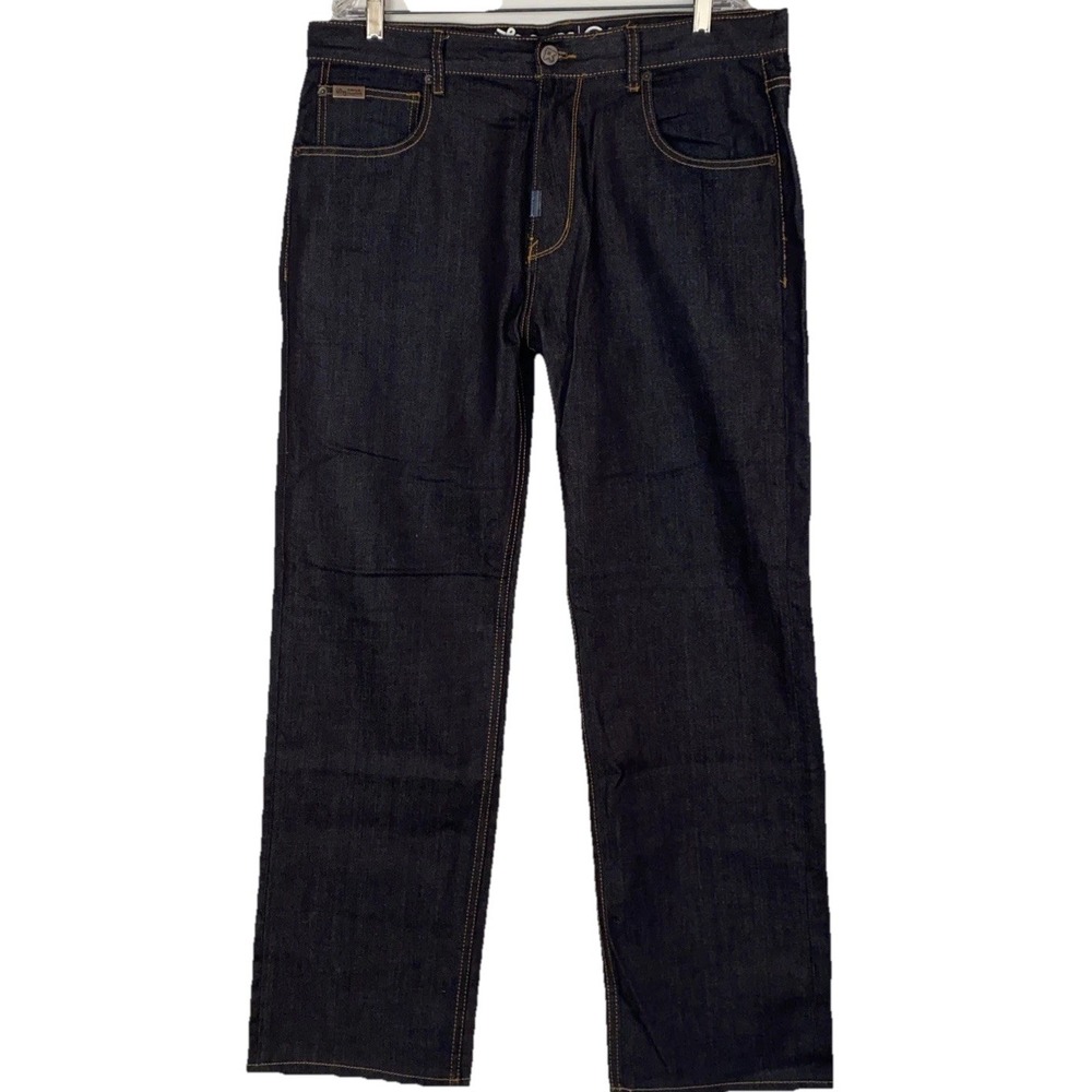 LR Geans Denim Men's Dark Blue Jeans  36x34 Embroidered  C‎ design Back Pocket